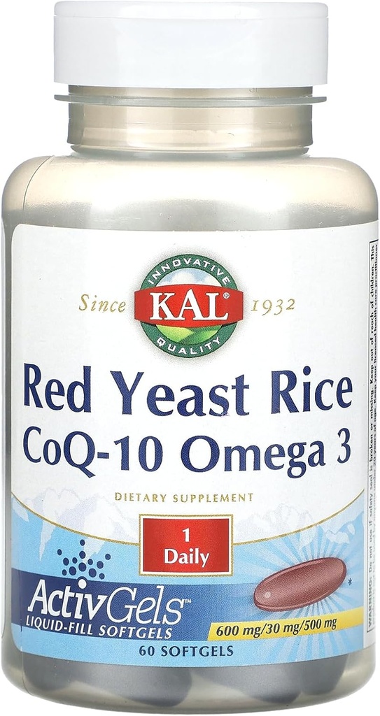 KAL红酵母大米, CoQ- 10, Omega 3, 60 软胶