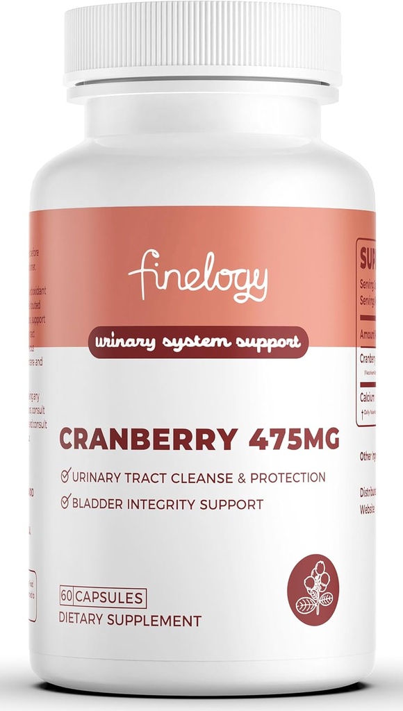 Cranberry Pills 475mg, 60 Vegan Capsules for Urinary Tract Health and Bladder Support, 集中Cranberry Powder, 非GMO, 无糖Cranberry 补充, 2-月供应
