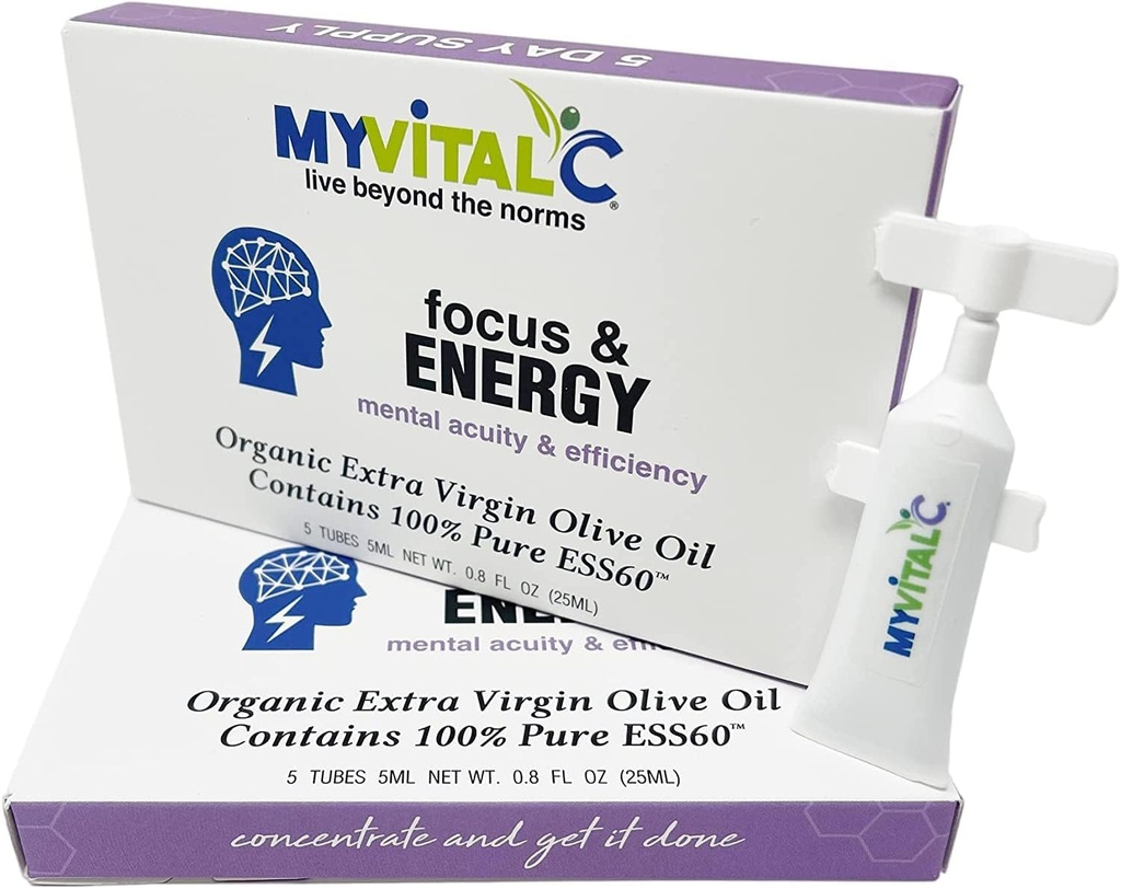 MyVitalC Focus & Energy Supplement - 纯 ESS60 in Organic Extra Virgin 橄榄油 - 30天供应 150 ML - 包装 6