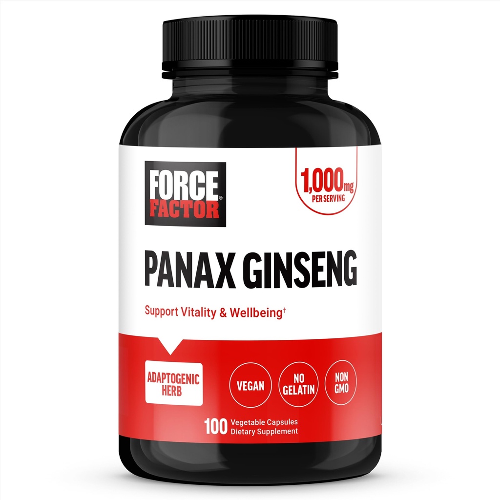 FORCE FACTOR Panax Ginseng 适应性韩国Ginseng 支持能源,明亮和幸福的补编,非GMO,Vegen-Friendly,Premium Quality, 100 Capsules