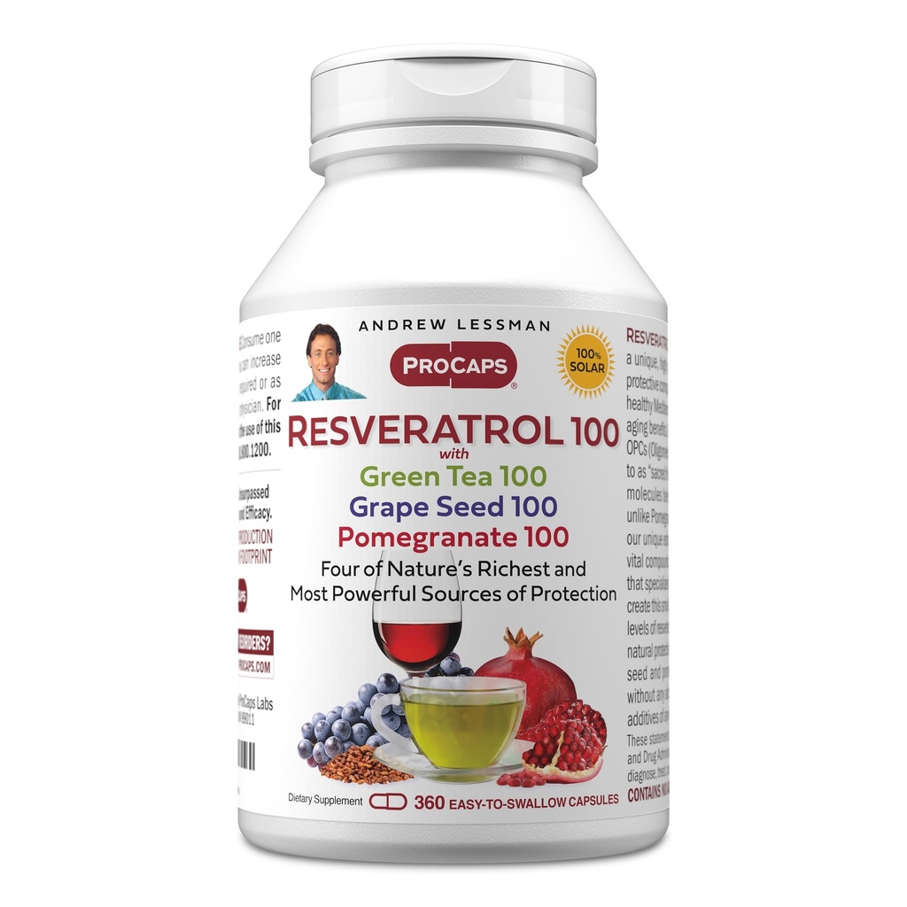 Andrew Lessman Resveratrol-100 with Green Tea 100 Grape 种子 100 Pomegrant 100 mg - 360 Capsules - 四强,保护性抗氧化剂.