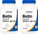 营养成本生物锡(维生素B7)10,000mcg(10mg),240 caps(2瓶) - 非GMO,Gluten Free
