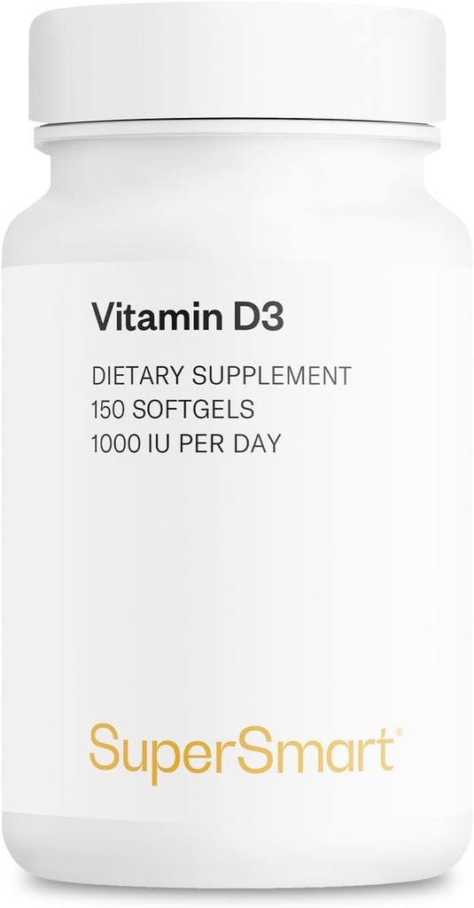 SUPERSMART - 维生素D3 1000 IU/日 - 强化骨骼的维生素 - 细胞保护者 QQ 非GMO & Gluten Free - 150 Softgels
