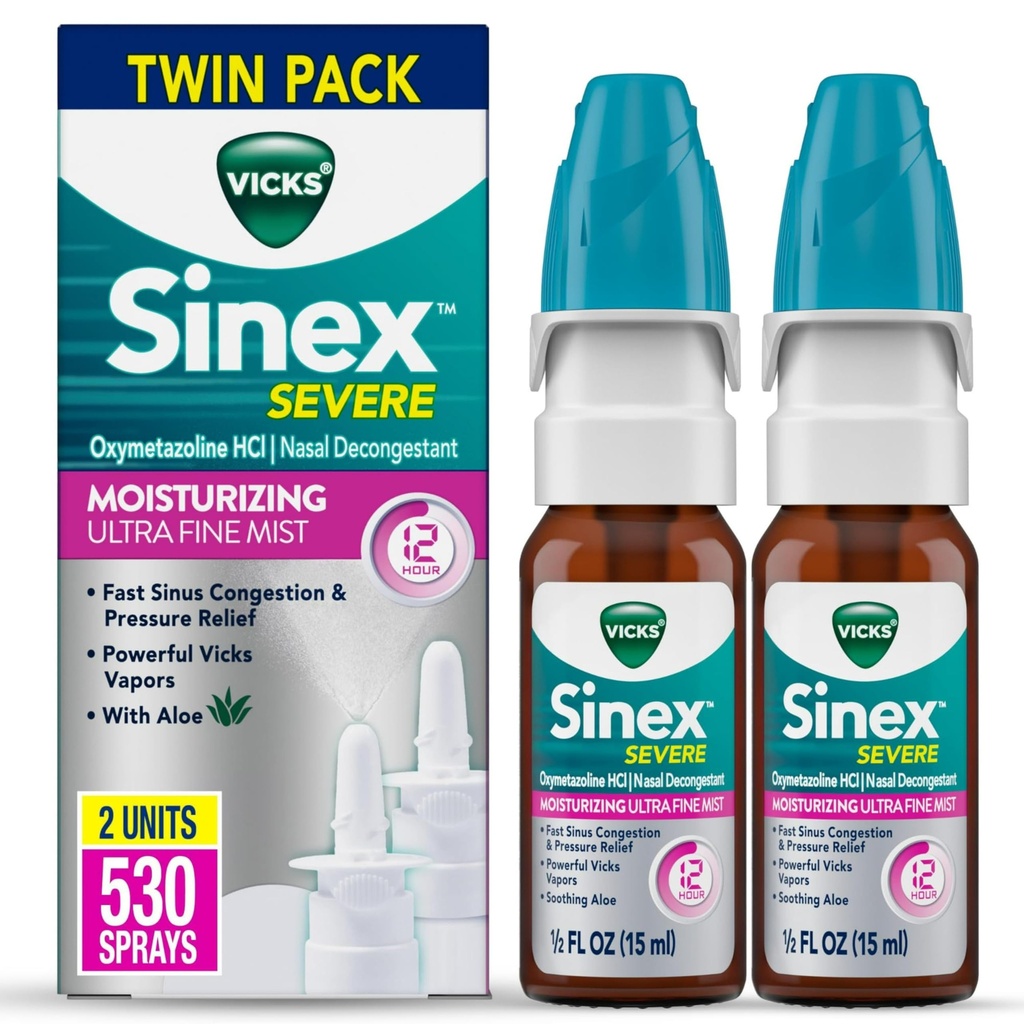 Vicks Sinex严重鼻喷雾、用阿洛液摩擦超细雾、解毒药、因寒冷或过敏而从斯图菲鼻子中解药、鼻塞和鼻塞压力解药、265喷雾x2