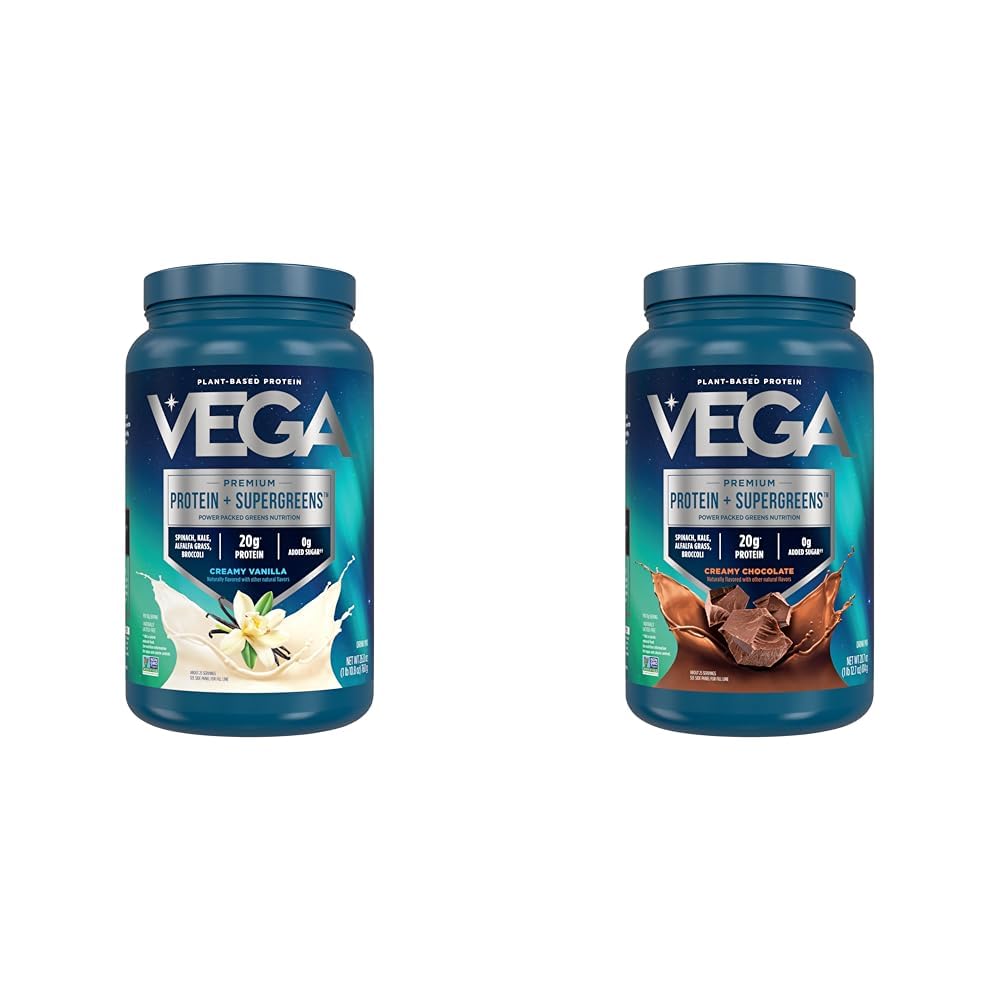 Vega蛋白 & Greens Bundle,巧克力 + 香草(每个25种) - 植物基蛋白粉,Keto-Friendly,Gluten Free,Non乳品,Vegan,Non Soy,Nn GMO,Lactose Free
