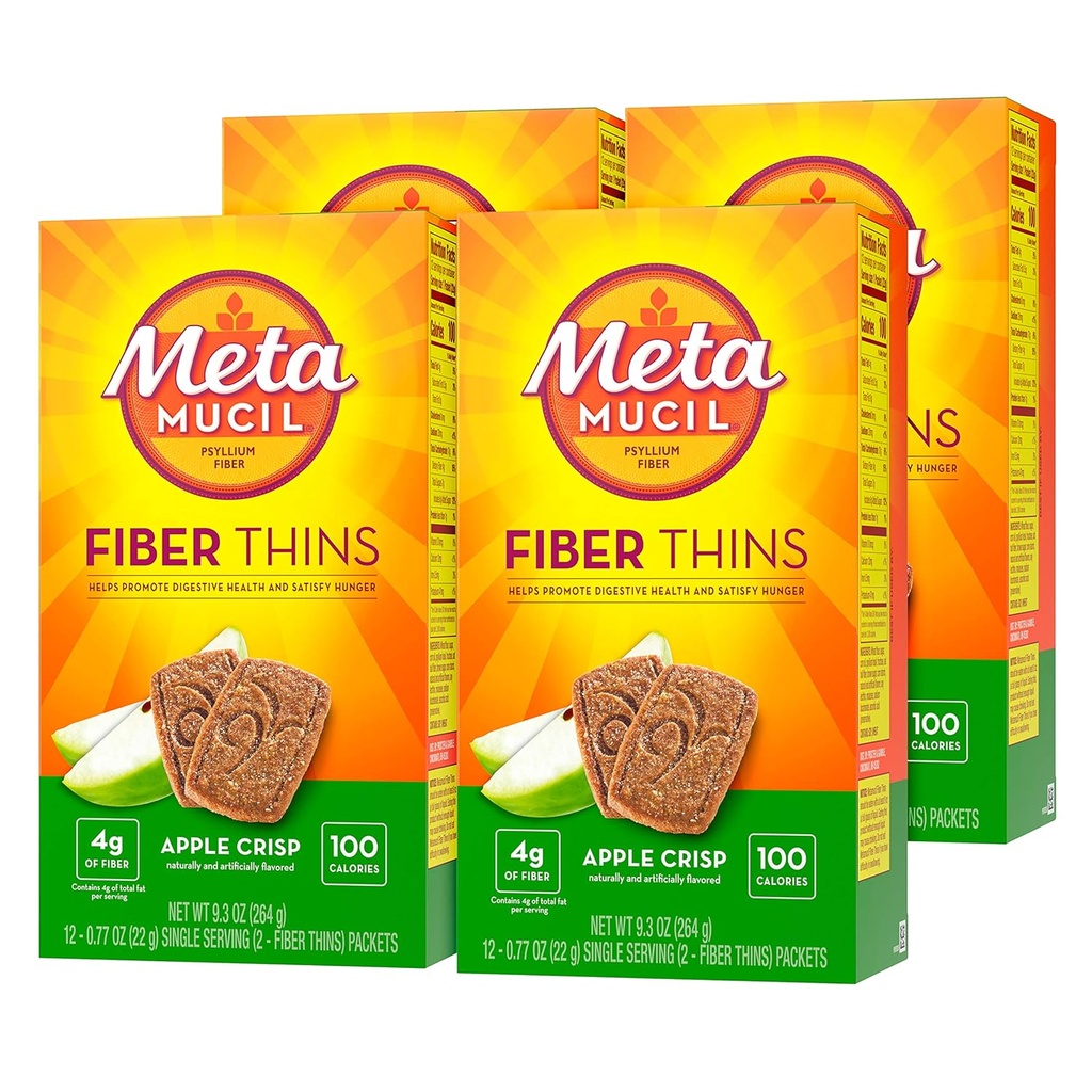 Metamucil Apple Crisp Flavored Fiber Thins 饮食纤维补充品,配有Psyllium Husk, 9.3 Ounce, 包装 4