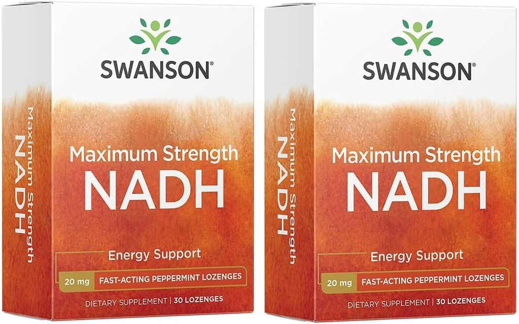 Swanson 最大力量 NADH - 快速行动辣椒薄荷Lozenges促进脑健康和能量支持 - 维生素 B3 复合酶 帮助对抗法蒂格 - (30块,每块20毫克) 2 Pack