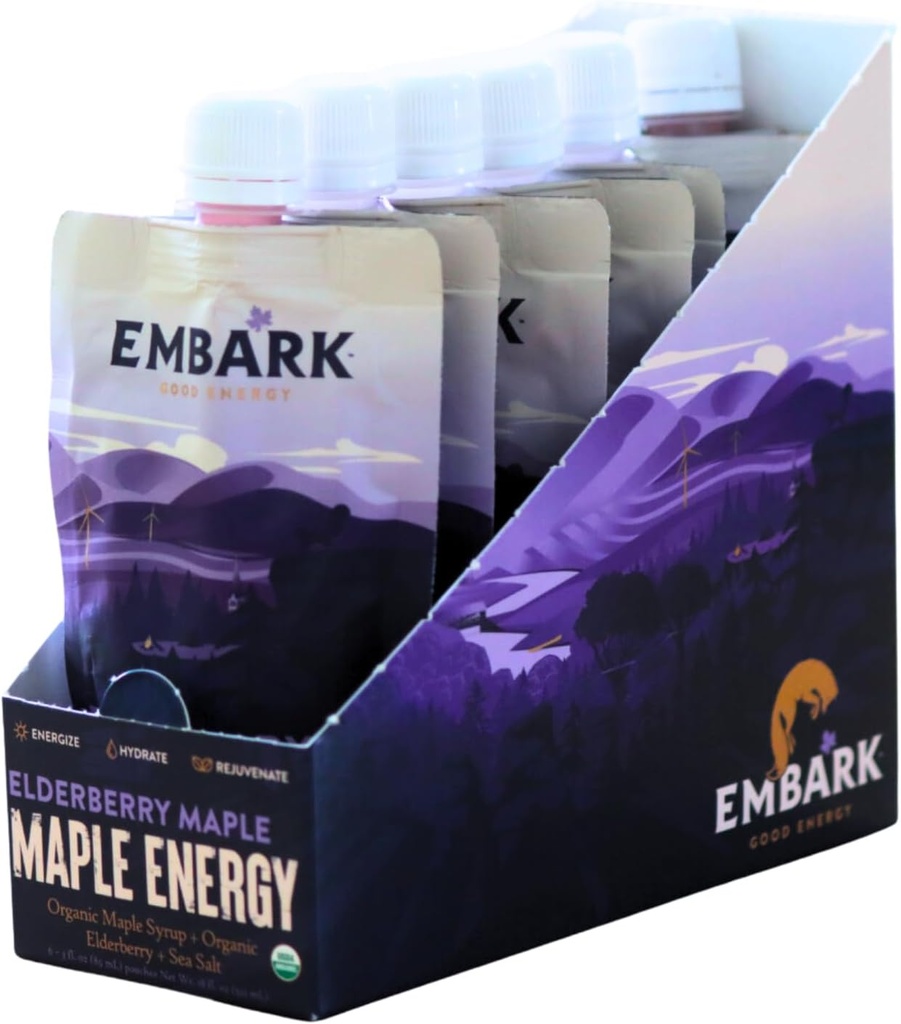 Embark Maple Syrup Energy Gel, 6-Pack of 3oz 可贮性邮袋, 自然运动营养, 认证有机体, Vegan, Gluten Free, 供运动员, 冒险者和食品, 长老莓