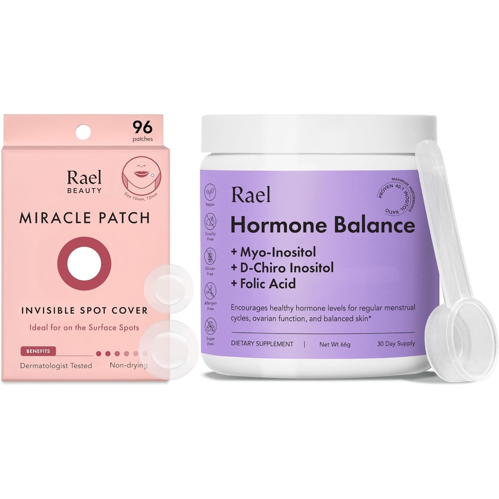 Rael Bundle - 隐形斑点封面Pimple Patches (96 Counter) & Hormone 妇女、生育和孤儿支助平衡补充金(30天供应)