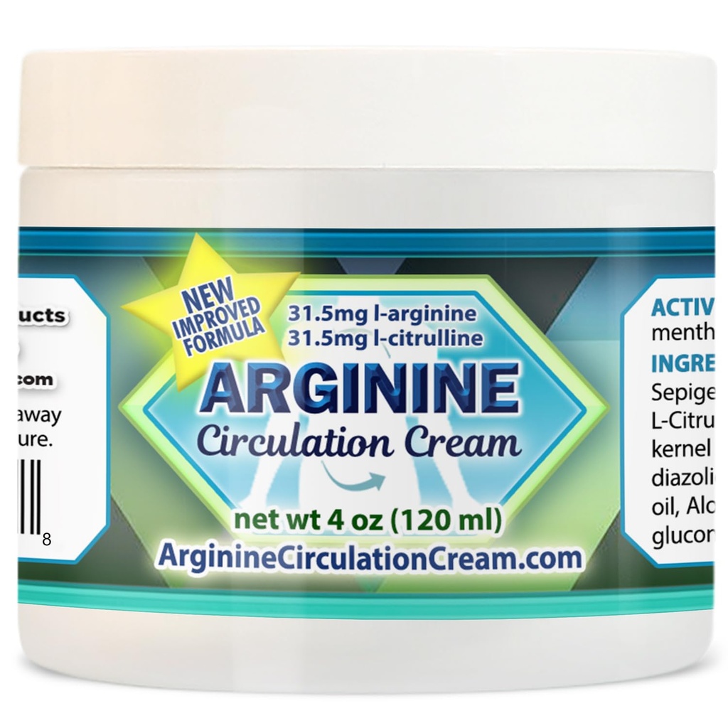 Arginine环流 Cream 4 oz - Menthol, L Arginine & L Citrulline Lotion - 支持健康腿和身体血液流动 - 全家产品