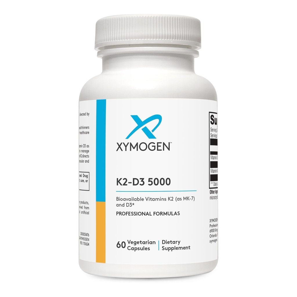 XYMOGEN K2-D35000 - 维生素D3 K2 - 生物可用维生素D5000 IU(Cholecaliferol)与MK-7 - 心脏,动脉,骨质健康+免疫支持补充剂(60 Capsules)