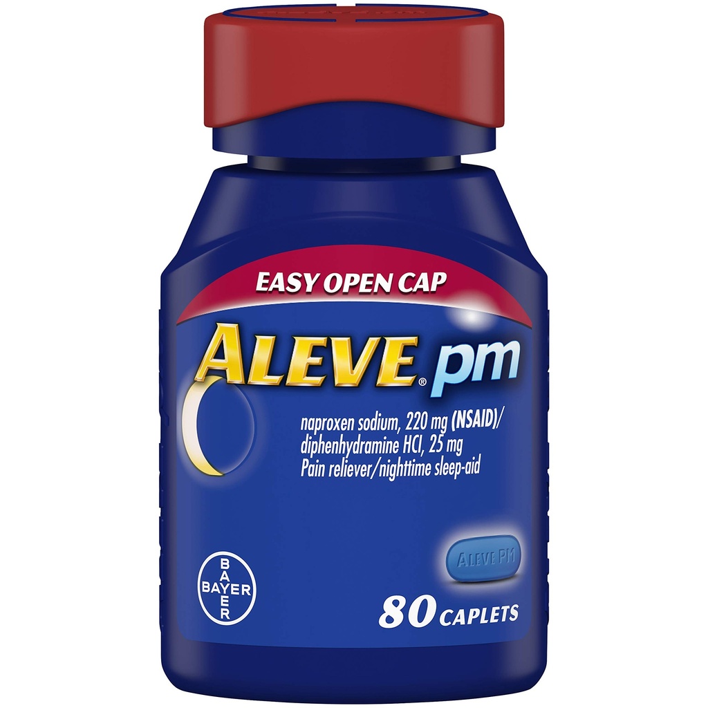 Aleve PM Caplets, " 快速代理睡眠援助和头痛的疼痛缓解 " , " 肌肉痛 " , " 非哈比特形成 " ,220毫克Naproxen Sodium和25毫克二苯胺HCl Capsules,80个计数