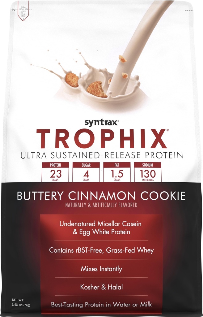 Syntrax营养Trophix - 超持续释放蛋白蛋白混合剂,Buttery Cinnamon Cookie 5 lbs. Real Cookie Pieces (英语).
