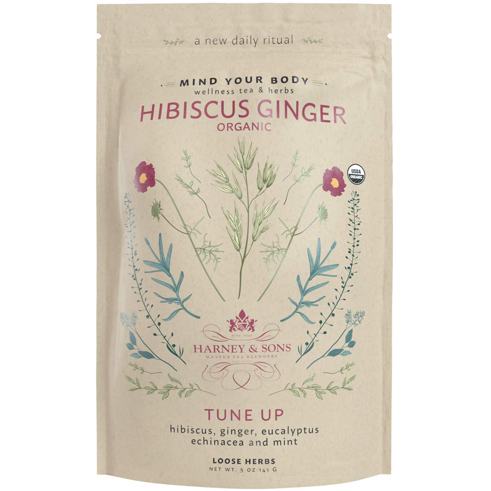 Harney & Sons Organization Hibiscus Ginger Tune-Up Wellness Blend, 配有 Eucalyptus, Echinacea 和 Mint, 5 oz 袋, 5 oz
