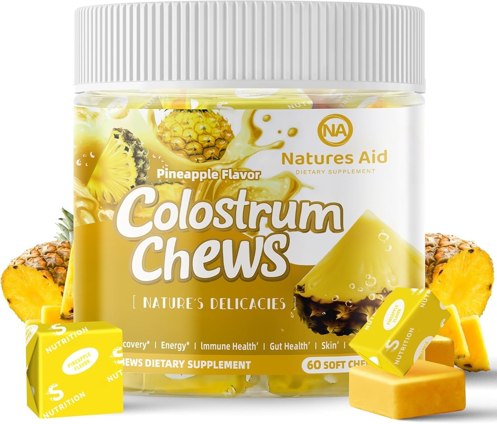 Colostrum Chews 配有增生剂的 " Gut健康 " 、 " Bloating " 、 " 免疫支持 " 、 " 皮肤 " 、 " 发型和美貌 " ----菠萝火焰(60种服务)