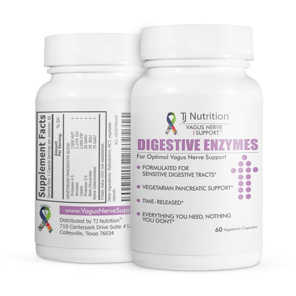 敏感胃的消化酶 - 支持 Vagus Nerve, 蔬菜泛素支持, 优化胃健康时间释放公式, 增强食物消化和Gut Flora