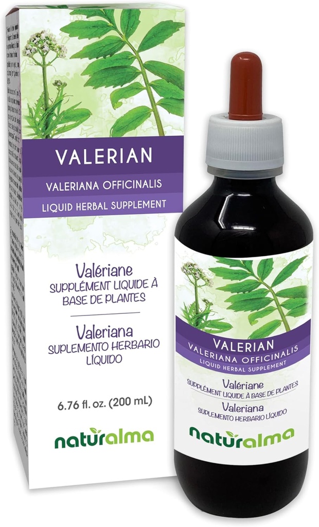 Naturalma Valerian (Valariana officinalis) 根无酒精小叮当 - 6.76 fl oz 液滴提取 - 草药补充 - Vegan