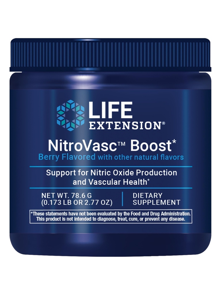 生命延伸 NitroVasc Boost, 血液流动补充, Nitric Oxide 支持, 心脏健康, L-arginine, Gluten-free, 非GMO, 蔬菜, 1 Scoop, 30 services