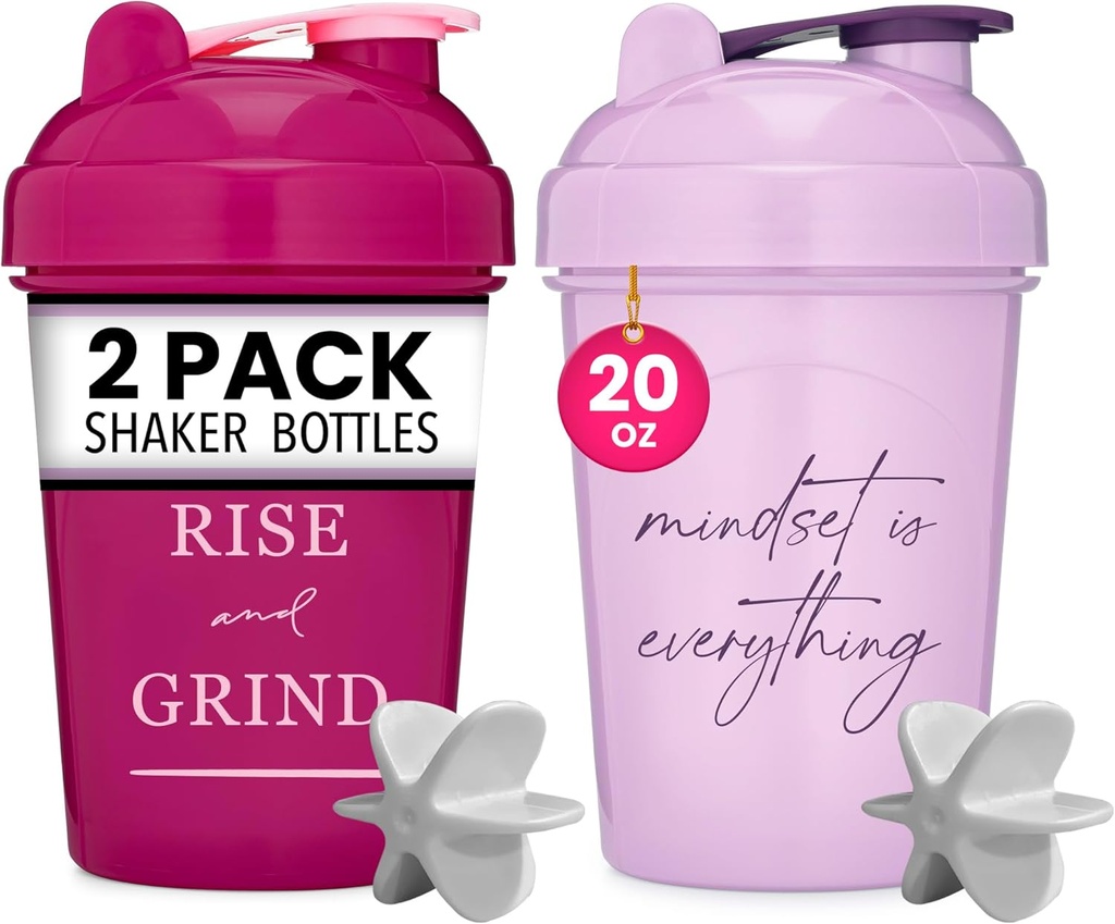 GOMOYO [2 pack] 20oz 摇摆瓶带有动机引号(Raspberry & Lavender) QQ 蛋白质瓶带有混合推进器 QQ Blender 摇摆瓶用于蛋白质混合物包是 BPA 免费和Dishwasher 安全