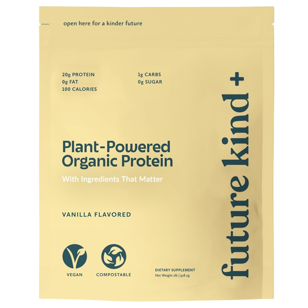 Future Kind Vegan蛋白粉,香草, Pea Plant protein for Lean Muscle with Iron & Fiber, Whey - 无糖,无豆,非Dairy(34种服务)