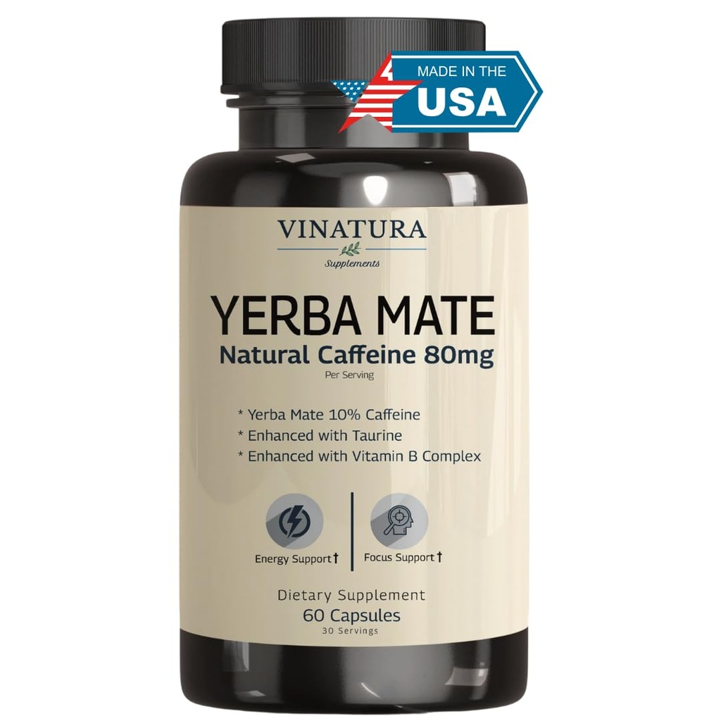 Yerba Mate 1400mg - 魔法天然咖啡因和能源补充剂 *美国制造和测试的高潜力加固陶林和维生素B复合剂 - 60 Capsules