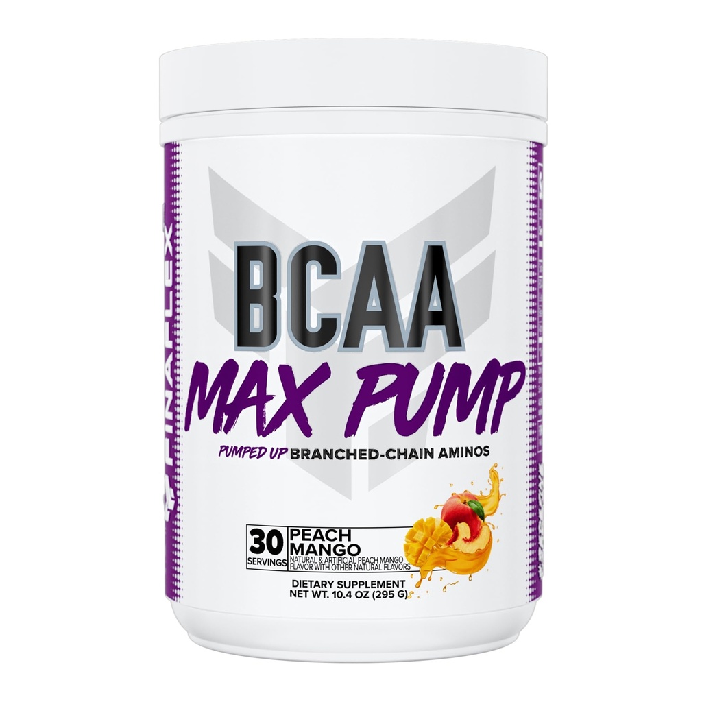 FINAFLEX BCAA MAX PUMP,桃芒果 - 10.4 oz - 促进力量,性能和复苏 - 2:1:1 Leucine, Isoleucine & Valine + Betaine Anhydrous - 30 services