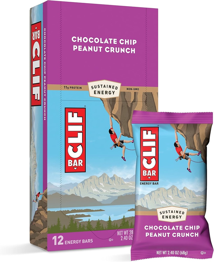 Clif Bars - 能量巴 - 巧克力芯片花生 Crunch - 用有机 Oats - 植物食品 - 蔬菜 - Kosher(2.4 Ounce蛋白巴,12 Counter)