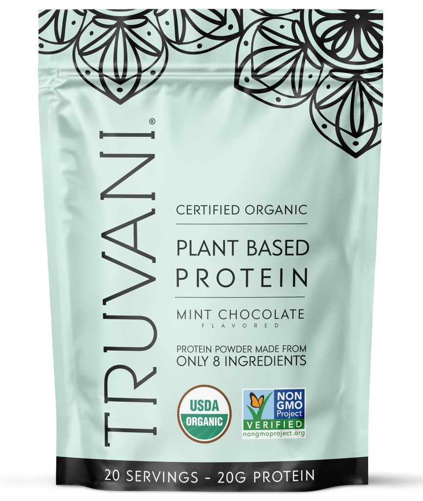 Truvani Vegan Pea蛋白蛋白粉 20g 有机植物蛋白 20g Keto Keto Gluten & Dairy Free – 低卡 – 没有添加糖 – 薄荷巧克力 – 20 services