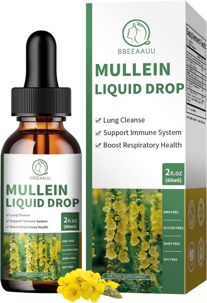 Mullein Drops for Lungs, 16-in-1 Mullein Leaf 提取的肺清洁剂,呼吸剂,豁免,配有 Quercetin, Marshmallow, Black Cumin种子, 老年莓, Mullein Liquid, Non-GMO, 2 Fl Oz