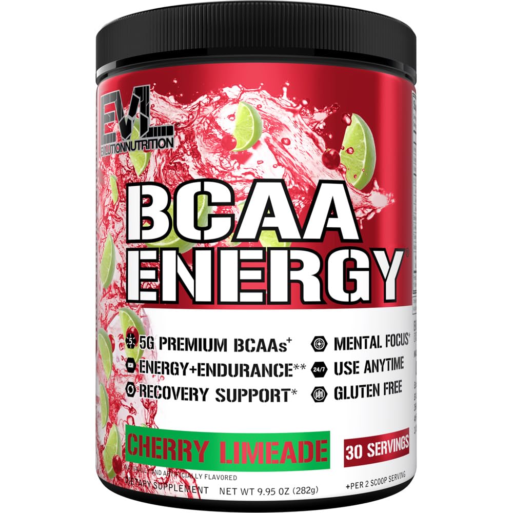 EVL BCAAs 氨基酸粉 - 氨基酸粉 - BCAA 能量前置工作粉 用于肌肉恢复 利安生长和耐力 - 将工作后恢复水分还原 饮用天然咖啡因 - Cherry Limeade