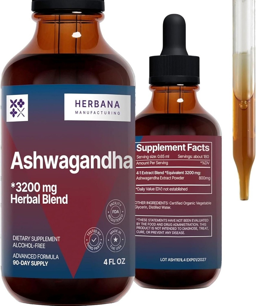 Herbana 制造 Ashwagandha 液滴 提取 - 肌肉恢复 丁皮条 - Withania Somnifera 滴水 - 高潜力