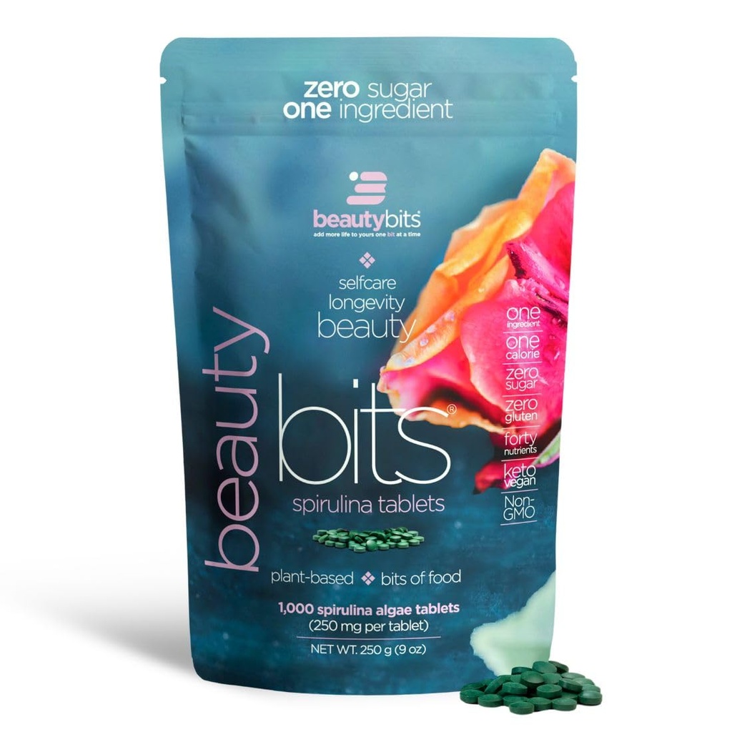 BEAUTYBITS - 有机螺旋藻片 - 藻类超级食品 - 柯拉根,蛋白质,氯phy - 头发,钉子,和皮肤护理 - Vegan, Keto, Gluten Free - 自我护理 - 皮肤保健美容礼物 - 1000个餐具袋
