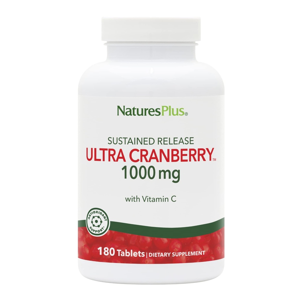 Natures Plus Ultra Cranberry 1000,持续释放-1000 mg - 天然Cranberry 配维生素C - 促进尿道切克健康 - 180 植物药片(90种)