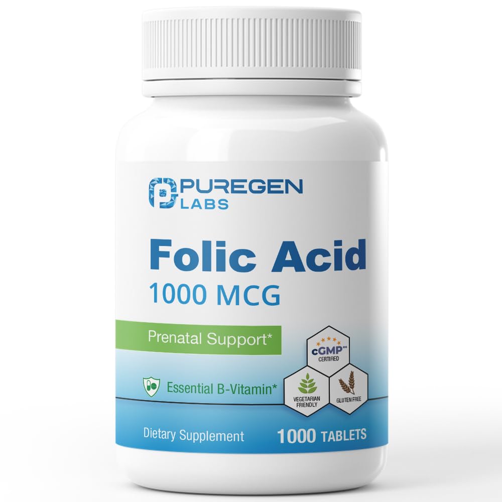 纯原实验室 Folic Acid 1000 mcg 片 → 维生素 B9 → 非GMO → Gluten Free → 美国制造 → 值 1000 片