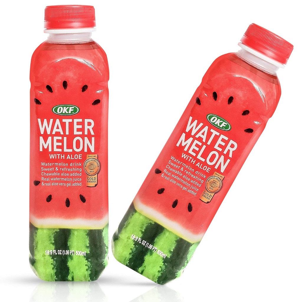 OKF 西瓜 Aloe Vera 饮料,真汁和Gel,16.9 oz(6 Pack)
