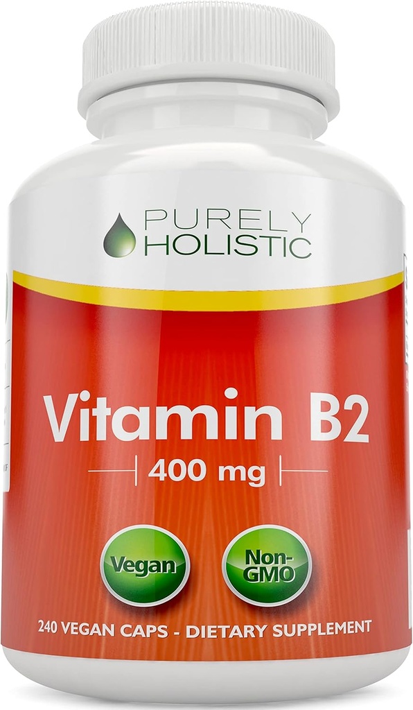 纯全素维生素B2 Riboflavin 400mg - 240 Vegan Capsules, 8个月供应量 - 高强度 B2维生素 - 非转基因和无胶质 - 支持能源生产和细胞健康