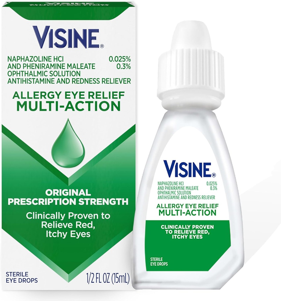 Visine过敏眼部救援 多动作抗希斯胺和红外救眼剂 与 Pheniramine Maleate & Napazoline HCl , 对红, 痒眼部的过敏眼部救眼剂处理, 0.5 f. oz