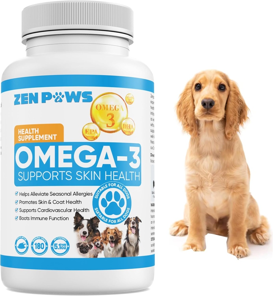 Omega 3 Fish Oil for Dogs - 180 Counter Tablet Treats - 帮助谢丁,皮肤过敏,痒和干皮救济,热点 - 联合健康 - 皮肤和煤炭补充 - 沙门油 - 鸭肉