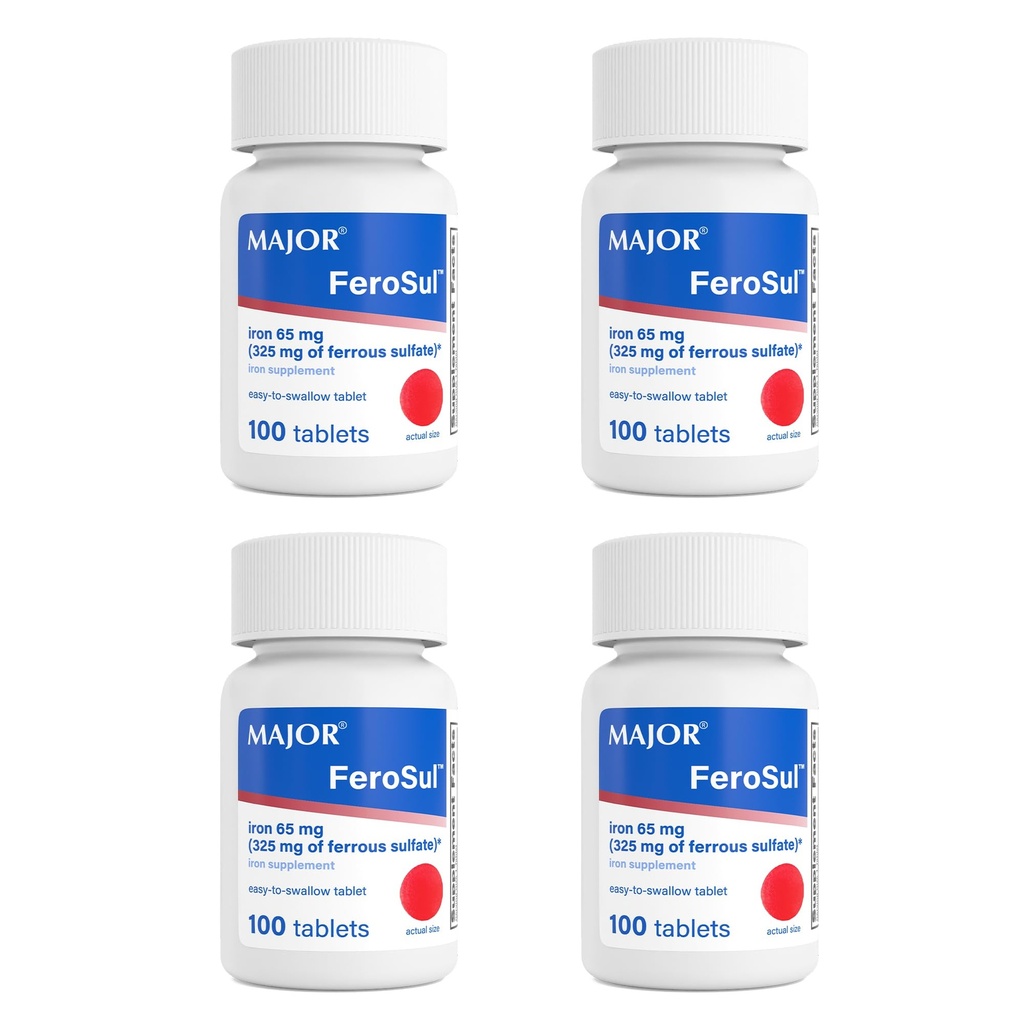 FeroSul少校 - Ferrous Sulfate 325 mg 平板电脑 - 女性和男性的铁辅料 - 特制的易制至燕子平板电脑 - 红色 - 100 count (4 Pack)