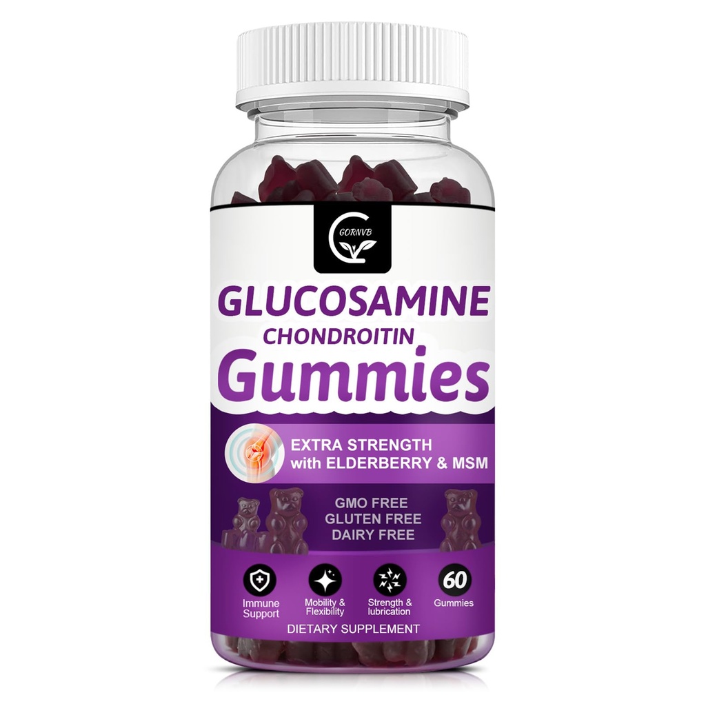 Glucosamine Chondroitin Gummys 配有 MSM 和 长老莓 – 超强机动性和灵活性支持, 抗氧化剂 Immune 补充 女性和男性
