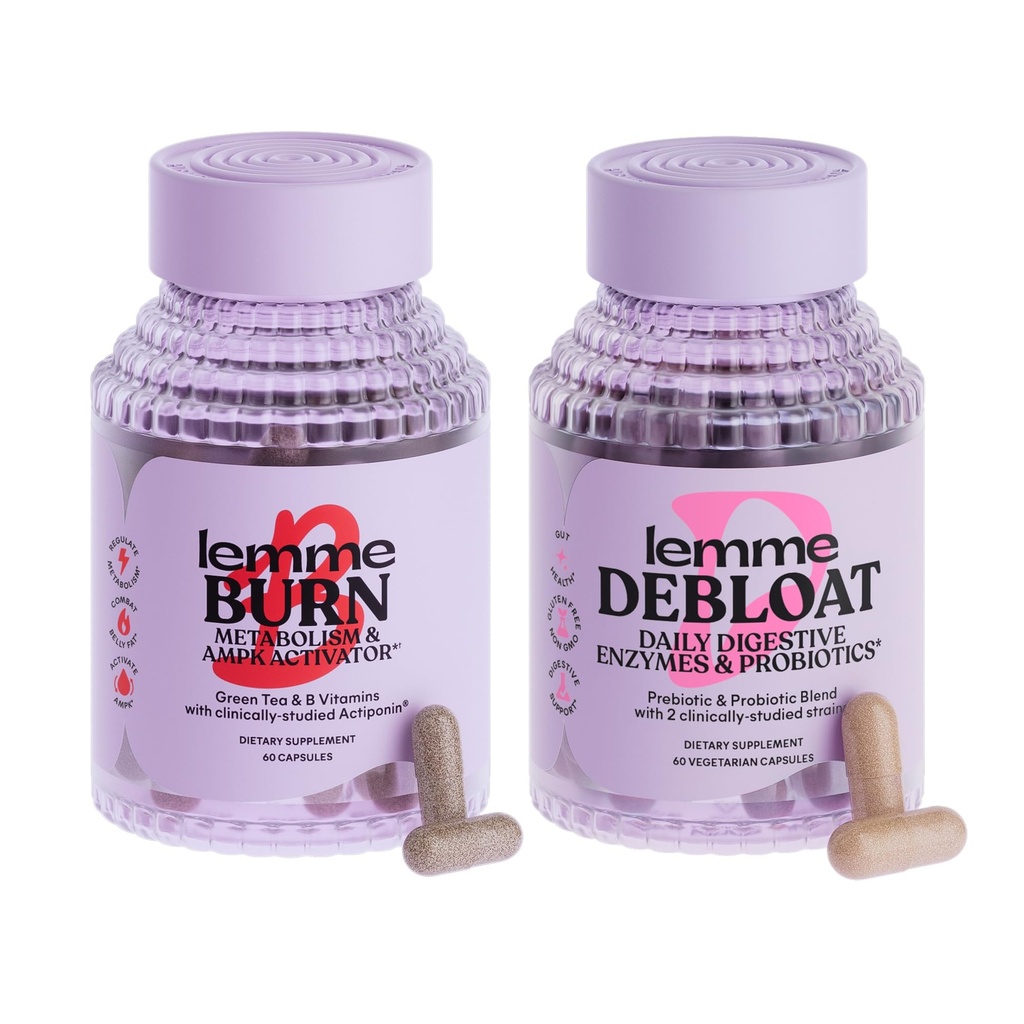 Lemme Burn & Debloat Capsule Bundle - 代谢法和脂肪燃烧法 + Debloat Capsules for Bloating & Gas Relief, Probiotics & Prebiotics - Gluten Free, 非GMO - 60 Ct.