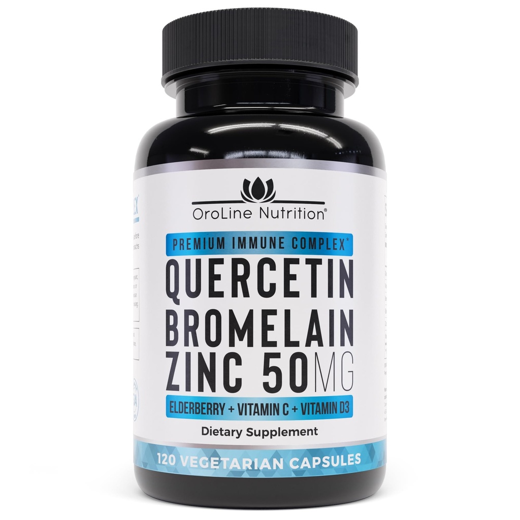 Quercetin 500mg 配有 Sambucus 长老莓、布罗梅兰、维生素C、锌50mg、和维生素D3 5000 IU - 抗氧化剂和免疫性健康支持
