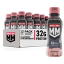 Muscle Milk Pro 高级营养蛋白摇摆,Slammin' Strawberry, 11.16 Fl Oz(12袋), 32g 蛋白质, 1g 糖, 16 维生素和矿物, 5g 纤维