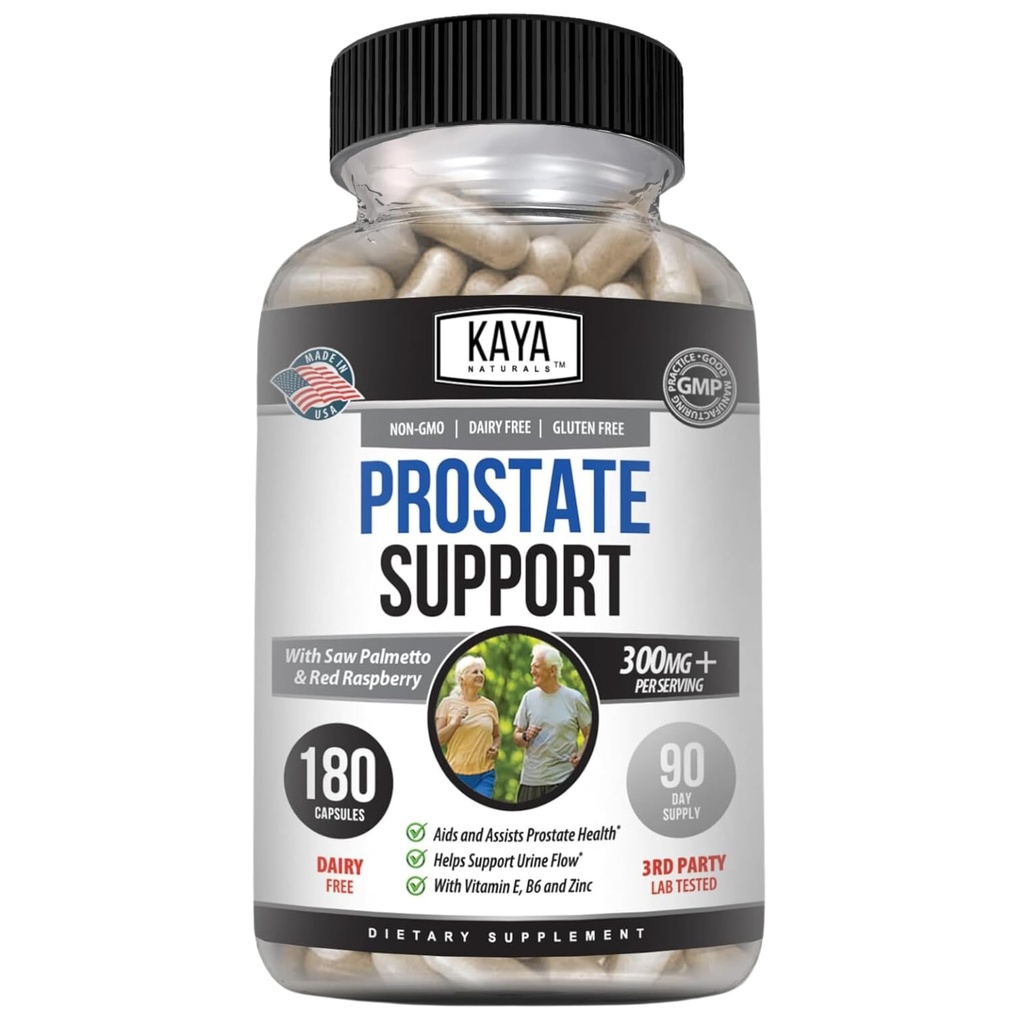 Kaya Naturals Prostate Support QQ Potent DHT 屏蔽头发生长,促进睡眠,Beta 屏蔽以减少频繁的尿液,支持Bladder空置 & Stamina 补充(180 Capsules)