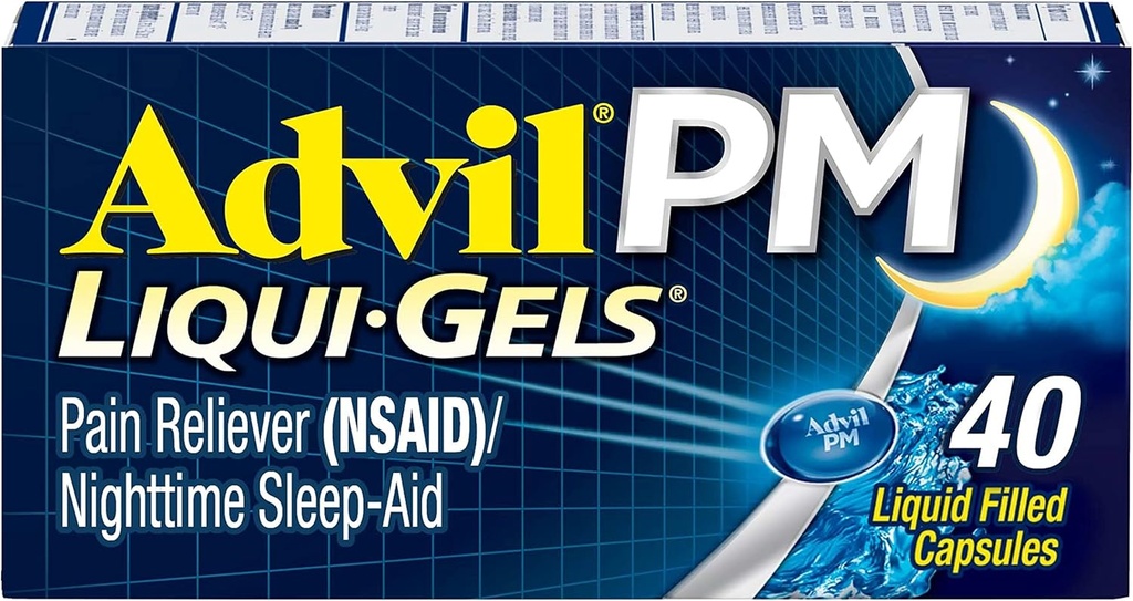 Advil PM Pain Reliver and Nighttime Sleep Aid, 与Ibuprofen合作治疗疼痛缓解症和二酚胺 Citrate for a Sleep Aid - 40 化妆卡片
