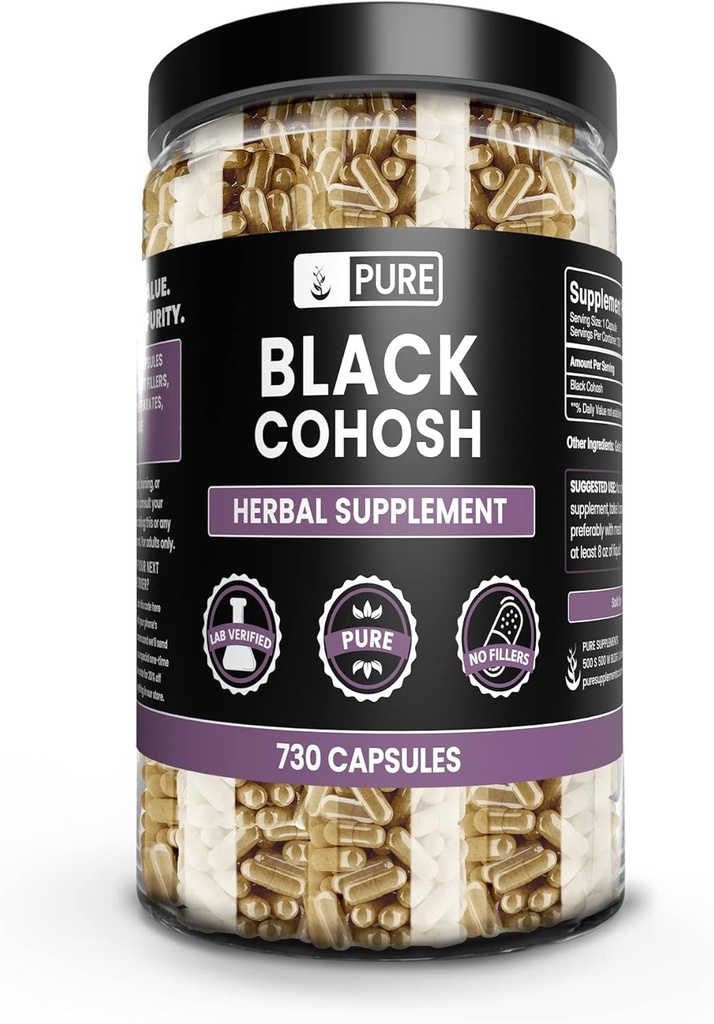 纯原始成份 黑色 Cohosh (730 Capsules) 无镁或水稻填充器, 永远纯净, 实验室验证