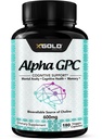 Alpha GPC Choline 补充600mg, 99 %+ 高纯度,高生物利用率的Choline源,180 Veggie Capsules,认知增强器 Nootropic,支持记忆和大脑功能,Boosts Focus & Mood