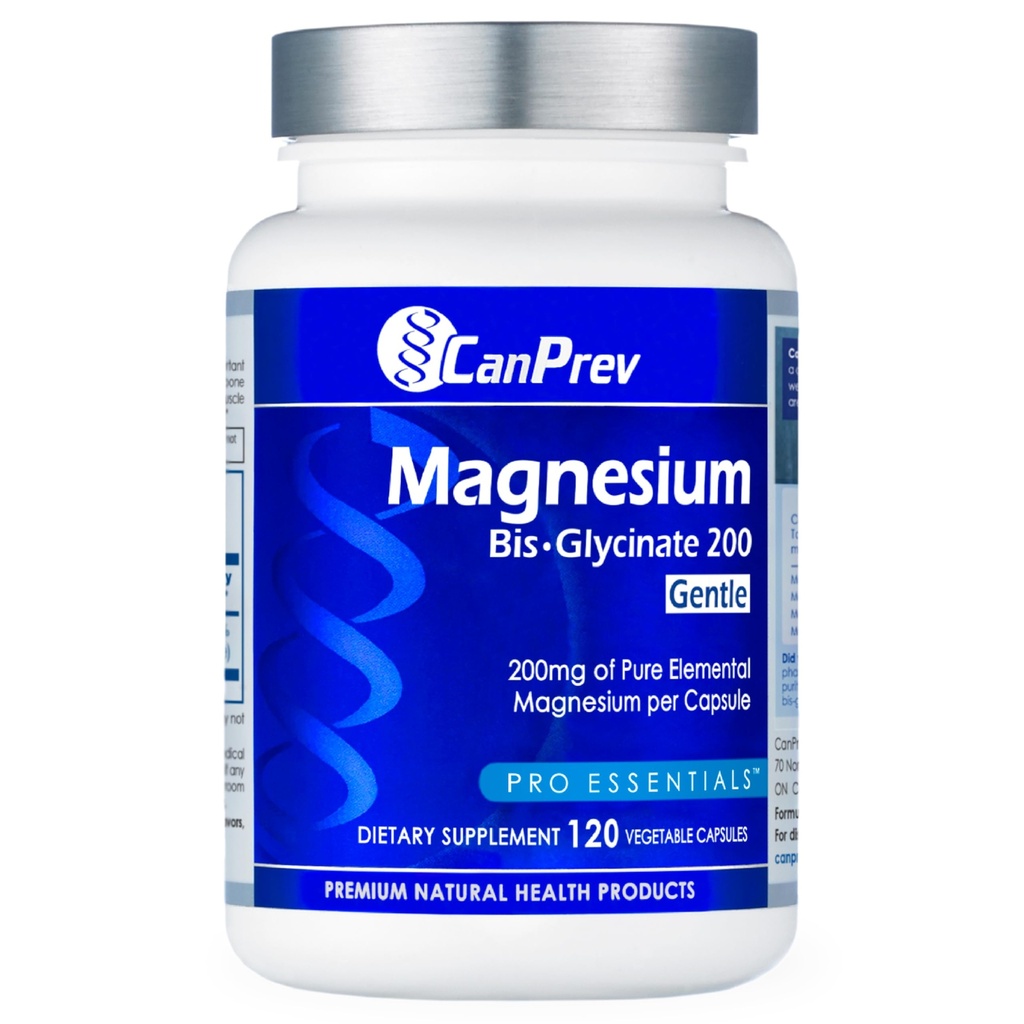 CanPrev 镁 Bis-Glycinate Gentle 200mg, 120 V-Caps 120-Day 供应 - 纯元素镁补充,支持骨和肌肉功能,胃上的Gentle, 完美满足每日镁需求