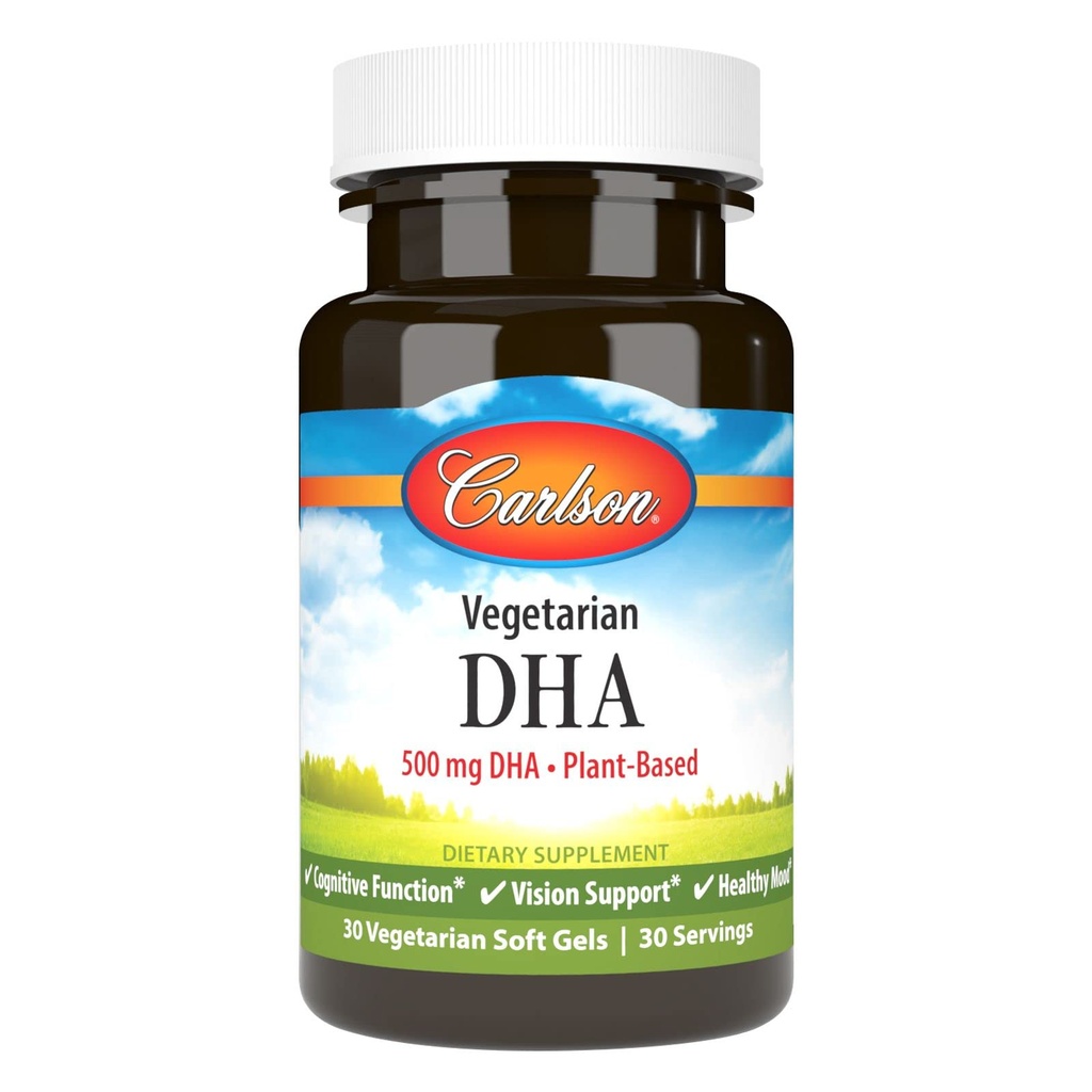 Carlson - 蔬菜DHA,500毫克DHA,植物基,来自藻类的可持续来源,大脑支持,Mood健康,30软胶