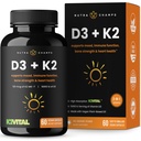 NutraChamps D3配有K2 MK7 心与骨健康补充 | 维生素 D & K Complex → 5000 IU 维生素 D 3 和 100 mcg 维生素 K 2 MK-7 → 60 维生素 K2 D3 Capsules
